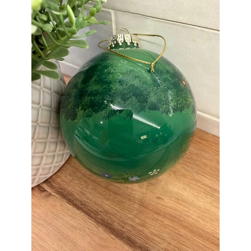 Vintage Li Bien Style Hand Painted Glass Ornament Russian Folk Dance Green 3